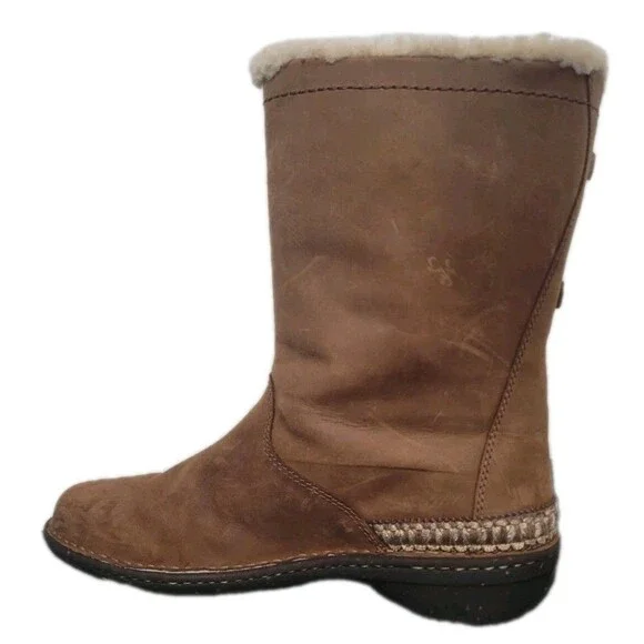 UGG Australia Adirondack Tall Leather Sheepskin Winter Boots Women 10 Chestnut - Picture 8 of 14